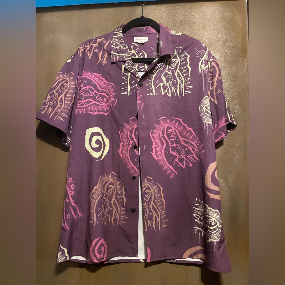 PacSun Purple and Pink Graphic Button Down Shirt